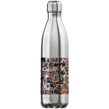 Maneskin stickers, Μεταλλικό παγούρι θερμός Inox (Stainless steel), διπλού τοιχώματος, 750ml