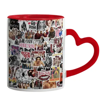 Maneskin stickers, Mug heart red handle, ceramic, 330ml