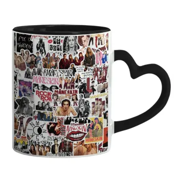 Maneskin stickers, Mug heart black handle, ceramic, 330ml