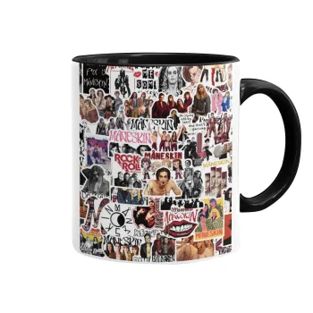 Maneskin stickers, Κούπα χρωματιστή μαύρη, κεραμική, 330ml