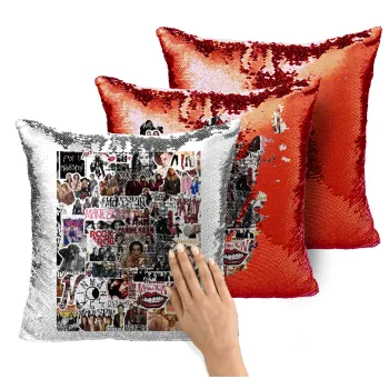 Maneskin stickers, Μαξιλάρι καναπέ Μαγικό Κόκκινο με πούλιες 40x40cm περιέχεται το γέμισμα