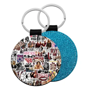 Maneskin stickers, Μπρελόκ Δερματίνη, στρογγυλό ΜΠΛΕ (5cm)