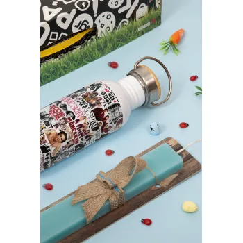 Maneskin stickers, Πασχαλινή Λαμπάδα με παγούρι μεταλλικό (620ml, stainless steel) & κερί αρωματικό πλακέ (30cm) (ΤΙΡΚΟΥΑΖ)