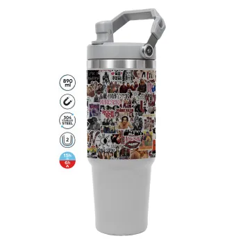 Maneskin stickers, GREY color, 890ml (30oz) stainless Steel Tumbler with Handle