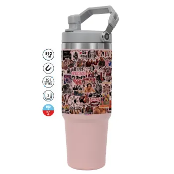 Maneskin stickers, Pink color, 890ml (30oz) stainless Steel Tumbler with Handle