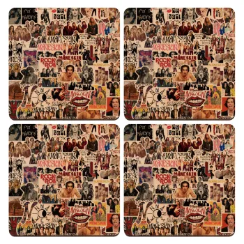 Maneskin stickers, ΣΕΤ x4 Σουβέρ ξύλινα τετράγωνα plywood (9cm)