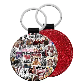 Maneskin stickers, Μπρελόκ Δερματίνη, στρογγυλό ΚΟΚΚΙΝΟ (5cm)