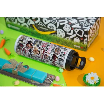 Maneskin stickers, Easter candle,Travel Tumbler 2 Lids, with metal straw & cleaning brush & aromatic flat candle (30cm) (BLUE)