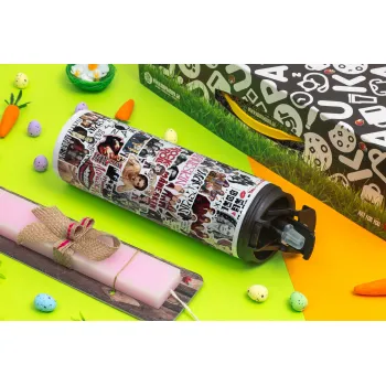 Maneskin stickers, Easter candle,Travel Tumbler 2 Lids, with metal straw & cleaning brush & aromatic flat candle (30cm) (PINK)