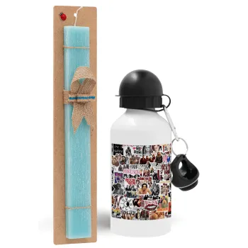 Maneskin stickers, Easter Set, metallic aluminum water bottle (500ml) & scented flat candle (30cm) (TURQUOISE)