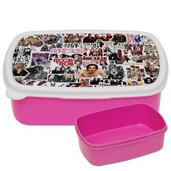 Maneskin stickers, ΡΟΖ παιδικό δοχείο φαγητού (lunchbox) πλαστικό (BPA-FREE) Lunch Βox M18 x Π13 x Υ6cm