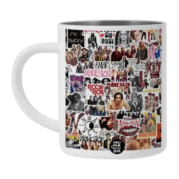 Maneskin stickers, BIG Mug Stainless steel double wall (450ml, White)