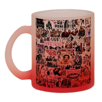Maneskin stickers, Κούπα γυάλινη δίχρωμη με βάση το κόκκινο ματ, 330ml
