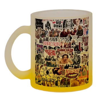 Maneskin stickers, Κούπα γυάλινη δίχρωμη με βάση το κίτρινο ματ, 330ml