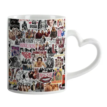 Maneskin stickers, Mug heart handle, ceramic, 330ml
