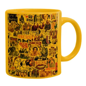 Maneskin stickers, Ceramic coffee mug yellow, 330ml
