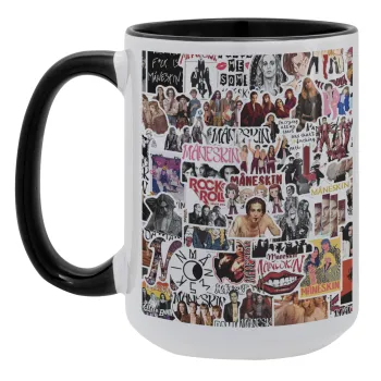 Maneskin stickers, Κούπα Mega 15oz, κεραμική Μαύρη, 450ml