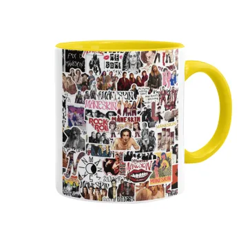 Maneskin stickers, Mug colored yellow, ceramic, 330ml