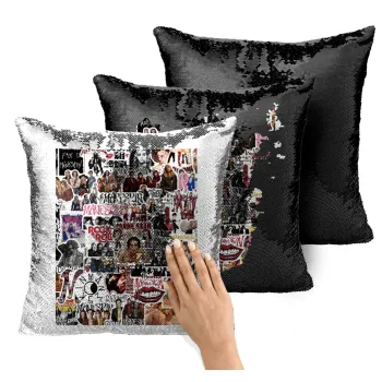 Maneskin stickers, Μαξιλάρι καναπέ Μαγικό Μαύρο με πούλιες 40x40cm περιέχεται το γέμισμα