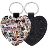 Μπρελόκ PU δερμάτινο glitter καρδιά ΜΑΥΡΟ