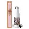 Easter Set, metallic stainless steel water bottle (750ml) & scented flat Easter candle (30cm) (PINK)