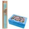 Easter Set, children's snack container BLUE & Easter aromatic flat candle (30cm) (TURQUOISE)
