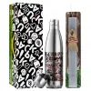 Easter Set, metallic stainless thermos flask (500ml) & scented flat Easter candle (30cm) (GRAY)