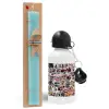Easter Set, metallic aluminum water bottle (500ml) & scented flat candle (30cm) (TURQUOISE)