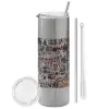 Tumbler stainless steel Silver 600ml, with metal straw & cleaning brush