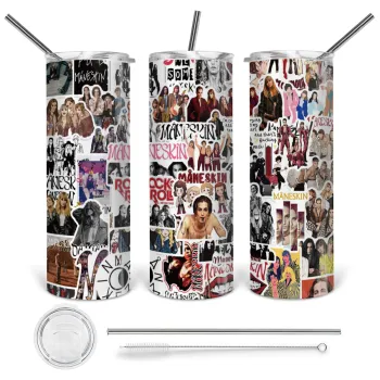 Maneskin stickers, Tumbler stainless steel 600ml, with metal straw & cleaning brush
