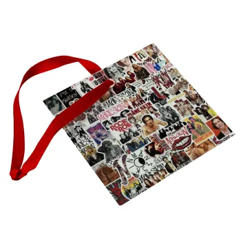 Maneskin stickers, Στολίδι Χριστουγεννιάτικο στολίδι γυάλινο τετράγωνο 9x9cm