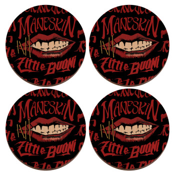 Maneskin lips, ΣΕΤ x4 Σουβέρ ξύλινα στρογγυλά plywood (9cm)