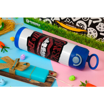 Maneskin lips, Easter candle, Childrens hot water bottle, stainless steel, with safety straw, BLUE (500ml)