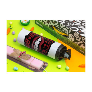 Maneskin lips, Easter candle,Travel Tumbler 2 Lids, with metal straw & cleaning brush & aromatic flat candle (30cm) (PINK)