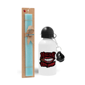 Maneskin lips, Easter Set, metallic aluminum water bottle (500ml) & scented flat candle (30cm) (TURQUOISE)
