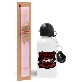 Maneskin lips, Easter Set, metallic aluminum bottle (500ml) & aromatic flat Easter candle (30cm) (PINK)