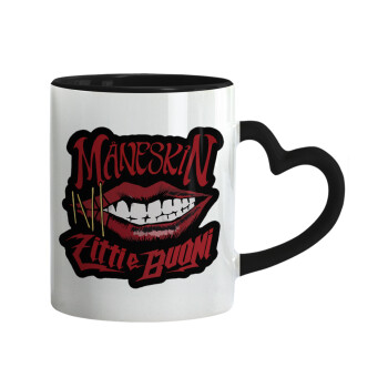 Maneskin lips, Mug heart black handle, ceramic, 330ml