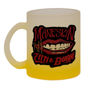 Maneskin lips, Κούπα γυάλινη δίχρωμη με βάση το κίτρινο ματ, 330ml