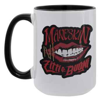 Maneskin lips, Κούπα Mega 15oz, κεραμική Μαύρη, 450ml
