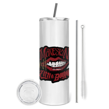 Maneskin lips, Eco friendly stainless steel tumbler 600ml, with metal straw & cleaning brush