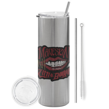 Maneskin lips, Tumbler stainless steel Silver 600ml, with metal straw & cleaning brush