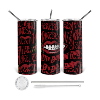 Maneskin lips, 360 Eco friendly stainless steel tumbler 600ml, with metal straw & cleaning brush