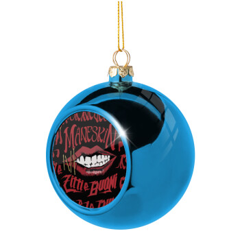 Maneskin lips, Blue Christmas tree ball ornament 8cm