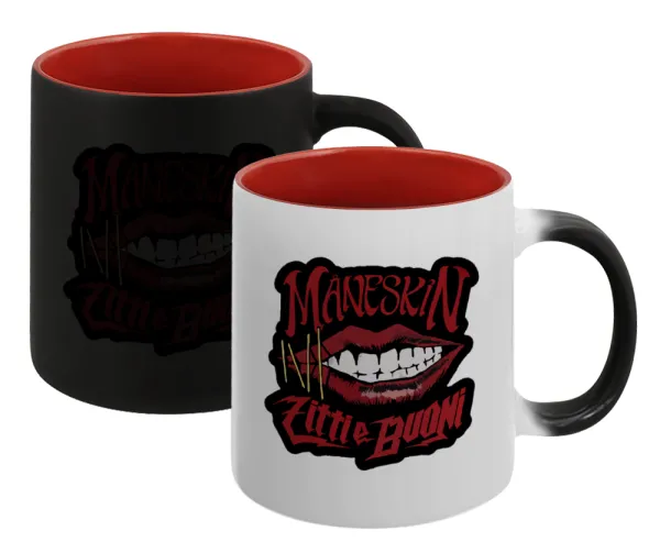 Maneskin lips — Magic mug with red interior, ceramic, 330ml, changes colour with hot drinks