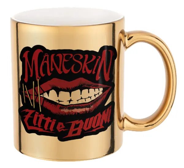 Maneskin lips — Mug ceramic, gold mirror, 330ml