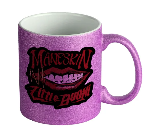 Maneskin lips — Purple glitter mug that sparkles, ceramic, 330ml