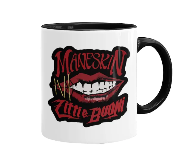 Maneskin lips — Κούπα χρωματιστή μαύρη, κεραμική, 330ml