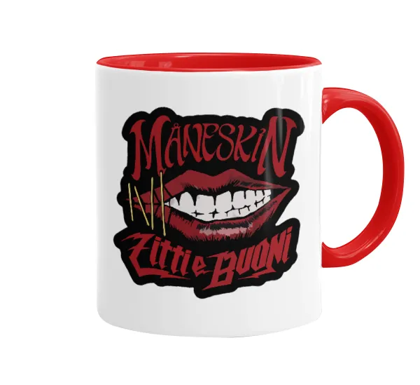 Maneskin lips — Κούπα χρωματιστή κόκκινη, κεραμική, 330ml