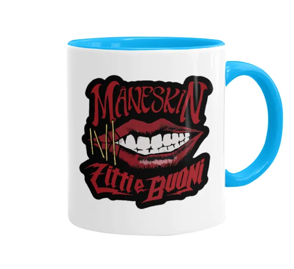 Maneskin lips — Κούπα χρωματιστή γαλάζια, κεραμική, 330ml