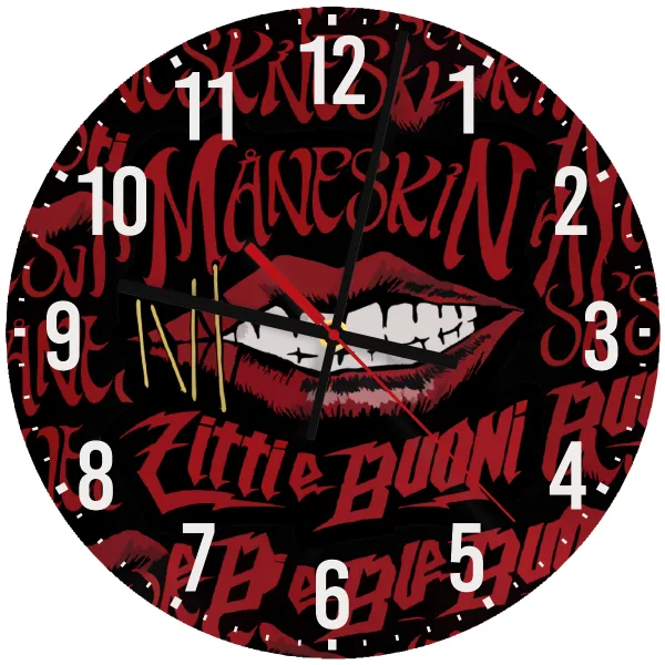 Maneskin lips — Ρολόι τοίχου ξύλινο 30cm